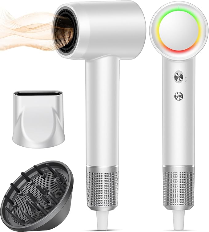 Hair Dryer 160000 RPM Professional High-Speed Blow Dryer 500 Millions Negative Ionic Care Hair Dryer for Fast Drying Low Noise Thermo-Control Hairdryer Travel with Magnetic Diffuser &amp Nozzle W