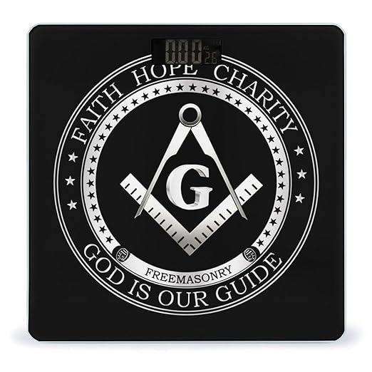 Masonic Faith Hope and Charity Freemason Logo Black Smart Square Scale with Digital Display for Bathroom Scale