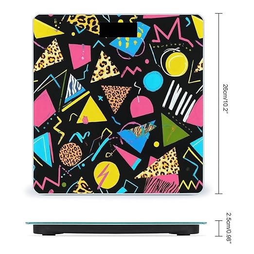 Automatic Switch Digital Bathroom Weighing Scale Smart Scale for Body Weight Geometric Checkered Zebra Tiger Leopard Print Retro 80s 90s Black