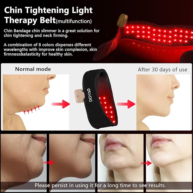 DGXINJUN Rechargeable Red Light Therapy for Neck Chin 8 Colors Portable Near Infrared Light Therapy Pain Relief Belt Wearable Neck Chin Firming V Face Wrap
