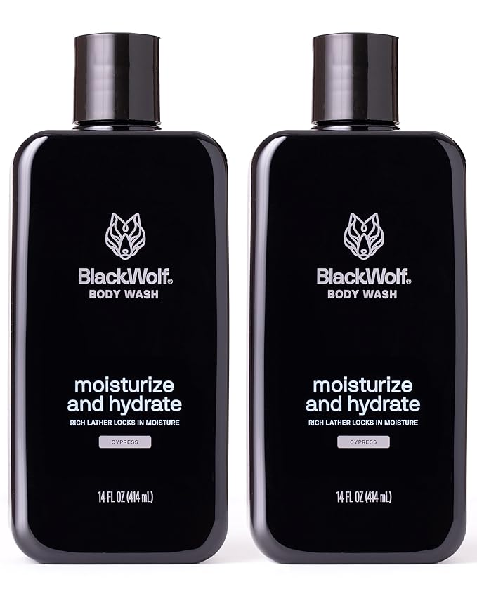 Black Wolf 2-Pack Moisturizing Body Wash Bundle - Mens Hydrating Bodywash for Dry Dehydrated &amp Sensitive Skin - Hyaluronic Acid Aloe Vera &amp Jojoba Oil Body Cleanser Help Remove Oil &amp D