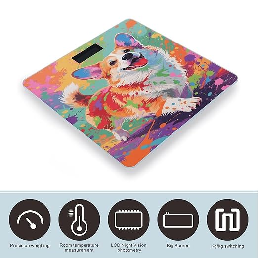 Colorful Corgi Weight Scale Large Digital Bathroom Scales with Bright LED Display Non Slip Digital Scale and Step On Fashion Weighing Machine for Body