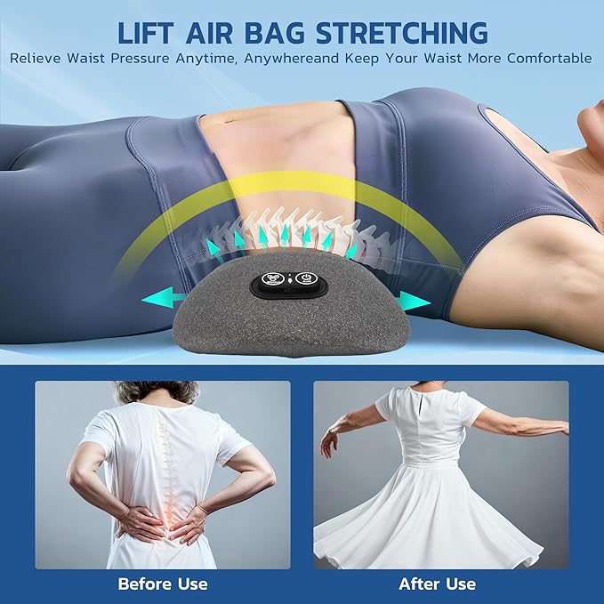 Rechargeable 3 in 1 Lumbar Support Pillow Electric Lower Back Massager Waist Decompression Devices Heat Vibration