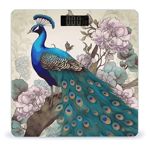Peacock Floral Weight Scale for Body Weight Digital Bathroom Scale High Capacity Accurate Digital Weighing Scales and Easy-to-Read on Backlit LCD Display Scales