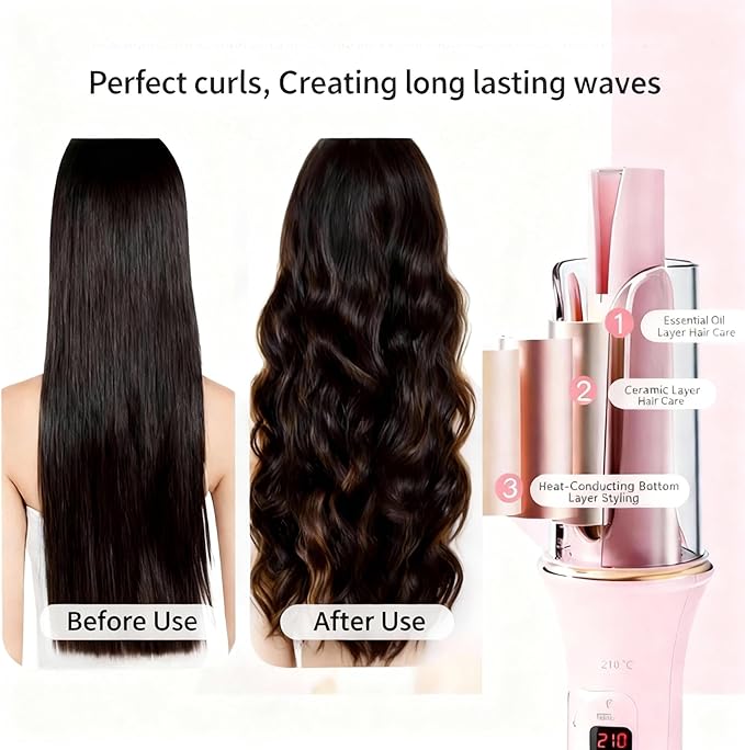 Automatic Hair Curler 25mm - Negative Ion &amp Ceramic Rotating Barrel for Hair Protection 3-Speed Adjustable Temperature Fast Heat Up Anti-Tangle DesignTangle-Free Curling for All Hair