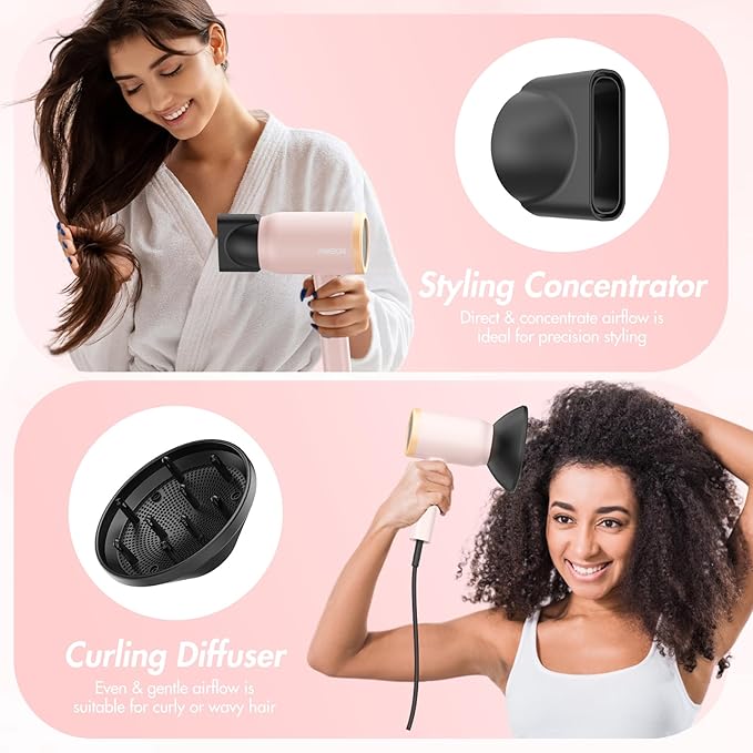 ANIEKIN Hair Dryer 1875 Watts Fast Drying Blow Dryer with Diffuser and Concentrator Compact Lightweight Hair Dryer for Women and Men