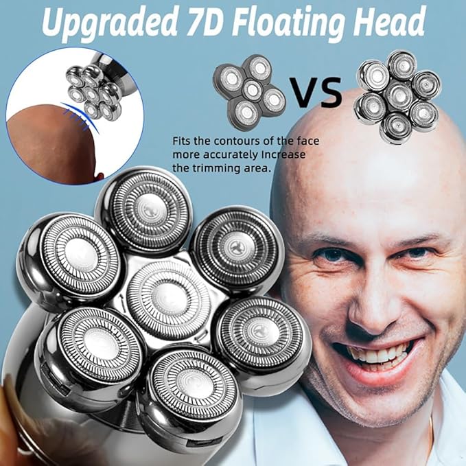 Head Shaver for Men 5 in 1 Men Grooming Kit Wet Dry Electric Shaver Beard Hair Trimmer Electric Razor Rechargeable Bald Head Shaving Machine LCD Display
