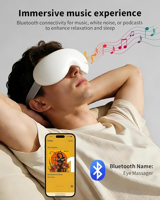 Eye Massager with Heat and Vibration and Cooling - Heated Cooling Eye Mask with Rapid Temp Control 4 Massage Modes 3 Temp Modes 2400mAh Battery for Dry Eyes Migraines Puffiness Relief
