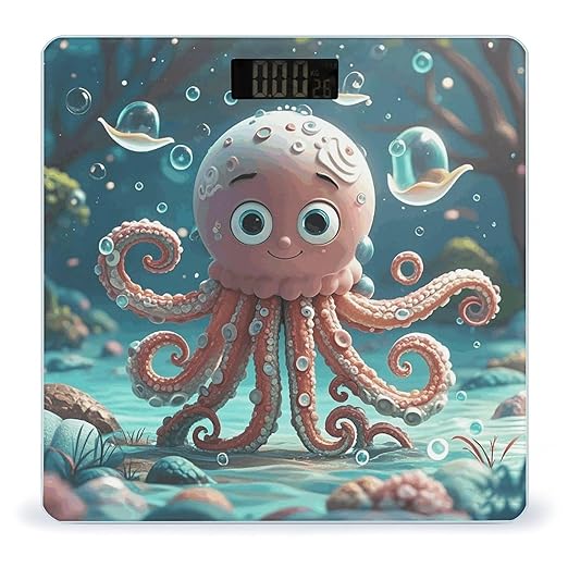 Cartoon Octopus Scale for Body Weight Sturdy Tempered Glass Weighing Scales with LCD Display Accurate Digital Bathroom Scale Convenient Body Fat Smart Scales Easy Read