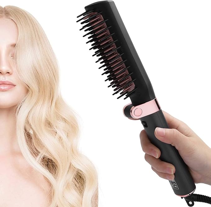 Straightening Comb for Hair Electric Folding Straightener Brush 2-in-1 Hot Brush Hair Straightener Compatiable for Home Salon Travel(US)