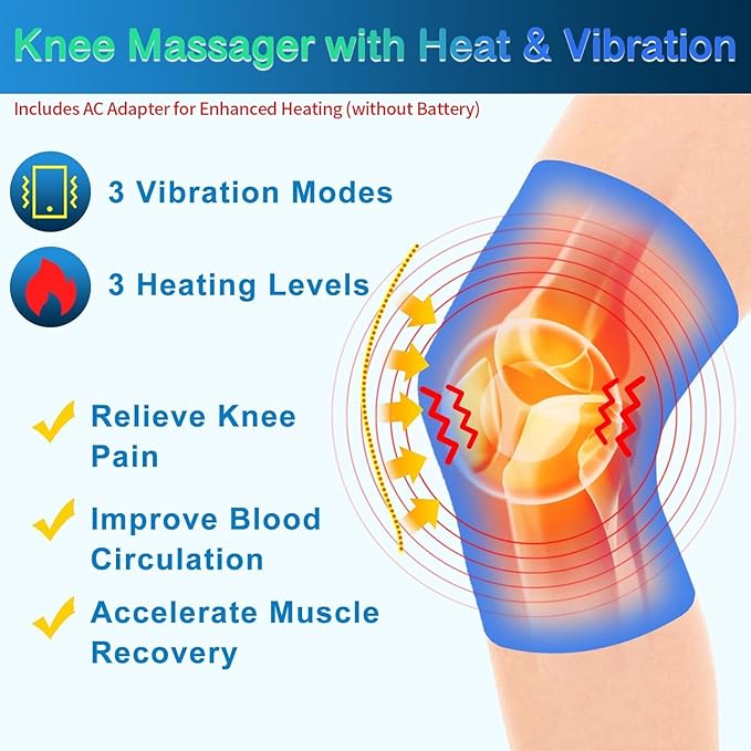 Knee Massager with Heat &amp Vibration Heating Pad for Knee Pain Relief Heating Pad for Leg Pain Leg Massager 3 Vibration Modes 3 Heat Levels AC Adapter Heating Faster (No Battery)