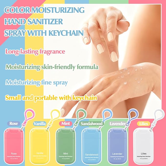 12 Pack Mini Hand Sanitizer Spray with Keychain Hand Sanitizer Mist Travel Size Bulk for Gym Purse Backpack Scented Moisturizing Hydrating Thank You Appreciation Gift for Employee Coworker Teacher