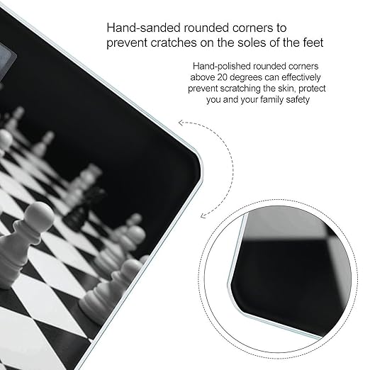 Black White Chess Checkerboard Scale for Body Weight High Precision Digital Weight Scales with LCD Display Anti-Slip Sturdy Slim Tempered Glass Bathroom Scale for Home Use