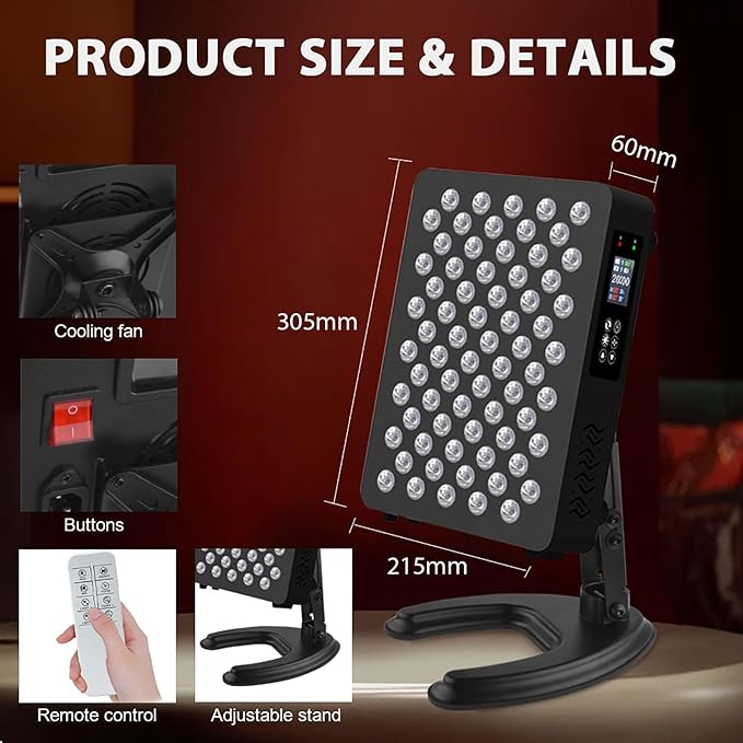 Red Light Therapy Panel for Face and Body 630/660/810/850nm 4 Wavelengths Red Near Infrared Light Device with 70 Dual Chip LEDs Timer and Stand for Improve Sleep Skin Wellness (Black 350W)