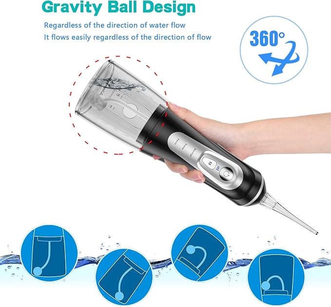 Water Flossers for Teeth CordlessOral Irrigator9 Cleaning Gears Adjustment4 Multifunctional Nozzles30-115psi2000mAh Lithium BatteryEffective Cleaning Teeth (Black)