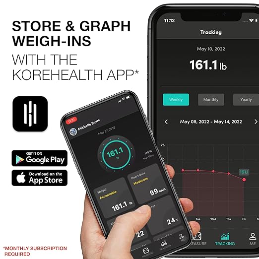 Korescale Gen2 Digital Smart Scale with BMI Body Fat Muscle Mass Weight | Highly Accurate Bathroom Scales Bluetooth Composition Analyzer | Compatible with KoreHealth Apple Health App (Black)