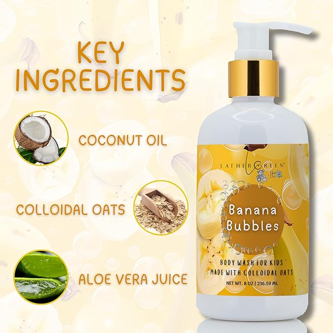 Kids Body Wash – Plant Based Gentle Moisturizer with Shea Butter – Safe for Sensitive Skin – Banana Bubbles – 3 Pack (8 oz Each)