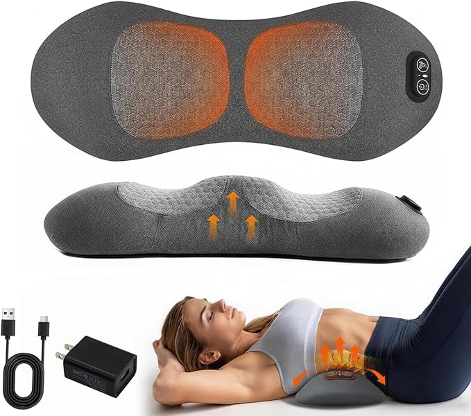 3 in 1 Back Massager Electric Lumbar Support Pillow Triple Fusion Back Massager for Pain Relief Deep Tissue with Traction Vibration &amp Heat and Against for Lower Backs&ampSpine Support