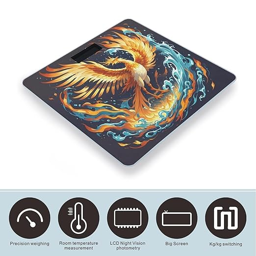 Fire and Water Phoenix Scale for Body Weight Highly Accurate Digital Bathroom Body Scale Digital Bathroom Scales for People Anti-Slip Large LCD Display Smart Scales