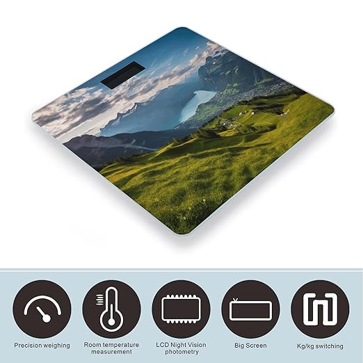 Switzerland Alps Bathroom Scale Large LCD Backlight Display Digital Scale Rounded Corners Body Scales Automatic Power On/Off Bathroom Scales for Home Bedrooms