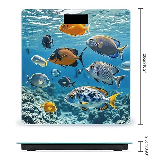 Fish in The Sea Digital Bathroom Scale for Body Weight Weighing Scale with Backlit LCD Display High Precision Measurements &amp Measures Weight Up to 180kg