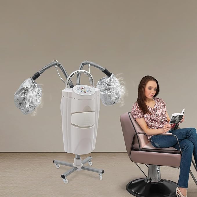 Hair Steamer Ozone Micro Mist 700W Temp &amp Timer Adjustable Treatment Perming Machine with 4 Wheels Ideal for Home Salon Use White