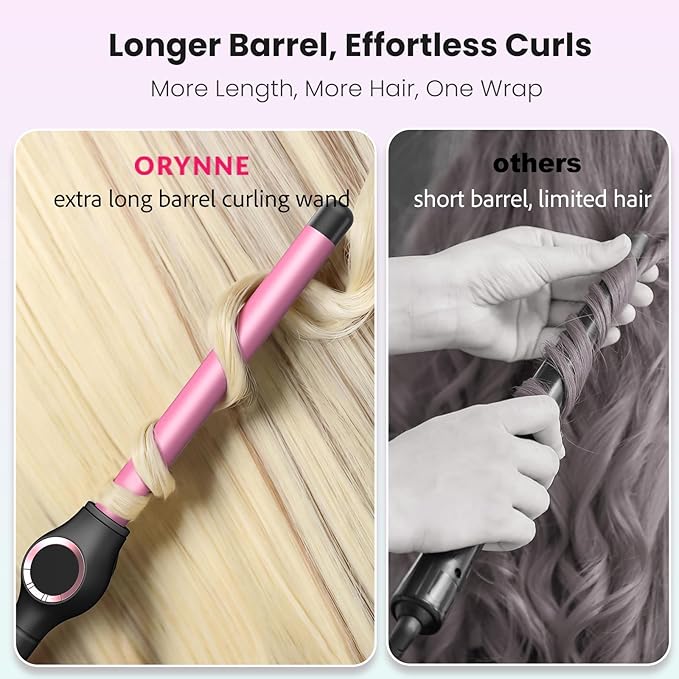 3/4 Inch Curling Wand for Long Hair Extra Long Barrel Ceramic Wand Curling Iron 7 Adjustable Heats 110-240V Dual Voltage Hair Wand Curler 60 Minutes Auto Shut Off