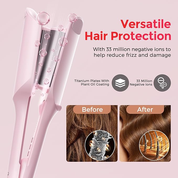 Waver Curling Iron Lena S12 Beach Waver Curling Wand Hair Tool with 2 Barrels Anti-Scald Protection Adjustable Time &amp Temps Dual Voltage Titanium Coating for Effortless Long-Lasting Waves