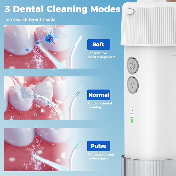 Water Flossers for Teeth Irrigador Dental for Teeth Cleaning &amp Flossing 180ML Mini Collapsible Portable Waterproof Electric Water Dental Flosser for Travel Business 3 Modes and 4 Jet Tips Whit