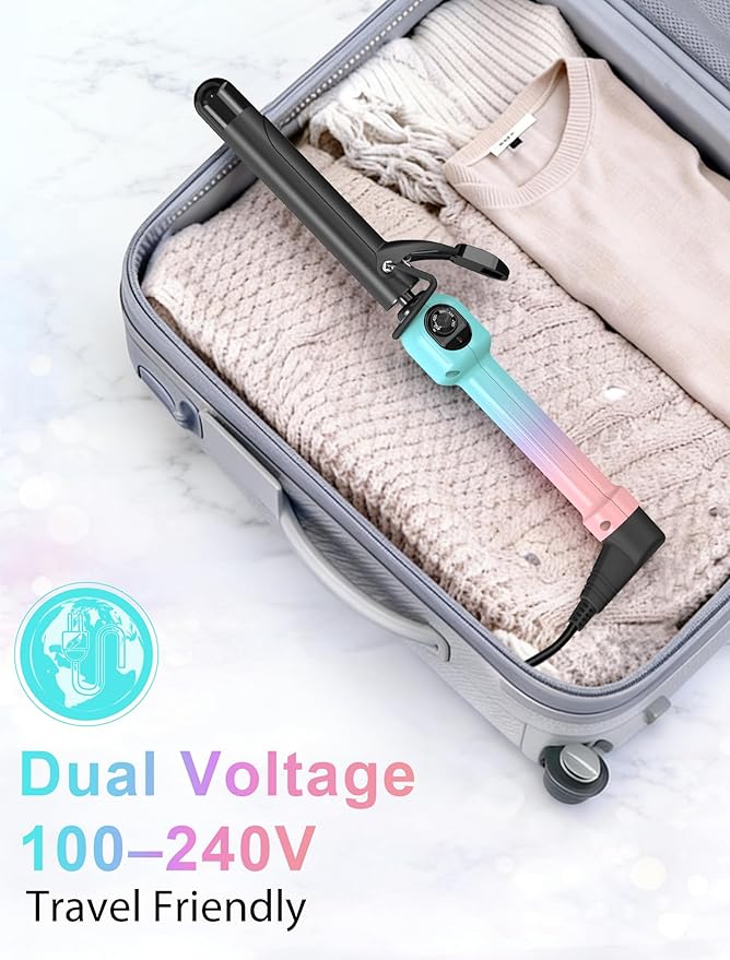 Professional 1 Inch Curling Iron with Clamp Hair Curler with Temp Dial 280-450°F Ceramic Coating for Long-Lasting Curls &amp Easy Styling Dual Voltage 100-240V