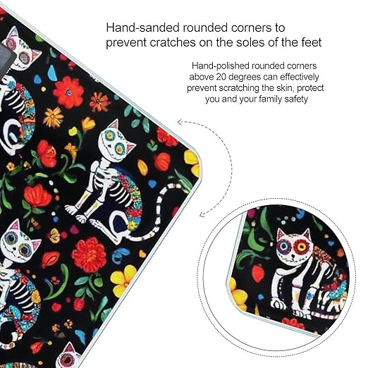 Women's Fashion Automatic Switch Digital Bathroom Weighing Scale Smart Scale Day of The Dead Black Cat Rose Sugar Skull Skeleton