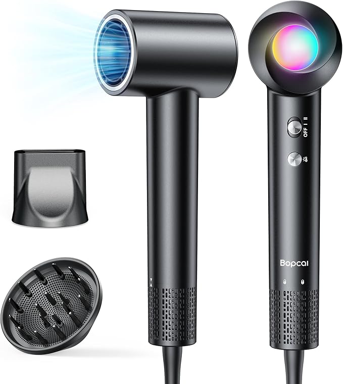 Ionic Hair Dryer with Diffuser - 160000RPM High-Speed Blow Dryer 500 Millons Ions Frizz Free Fast Drying for Women Lightweight Quiet Professional Dryer for Curly or Straight Styles Black