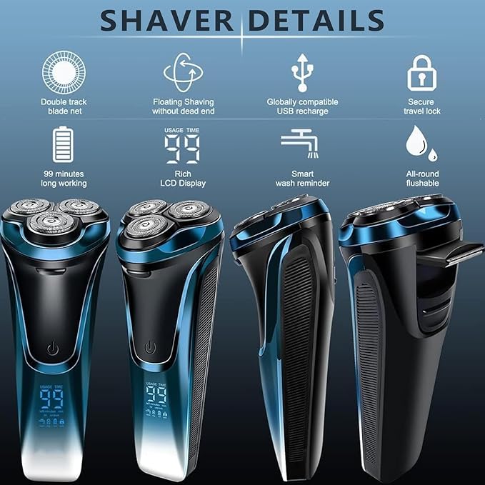 Snapbuy Electric Razor for Men Snapbuy Electric Razor Pro of Father 4D Floating Head Rotary Shaver2025 New Electri c Shaver with LCD Display &amp Quiet Motor IPX7 Waterproof (Blue)