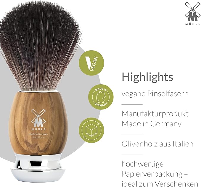 MÜHLE VIVO Olive Wood 3-Piece Black Fibre 5-Blade Razor Shaving Set