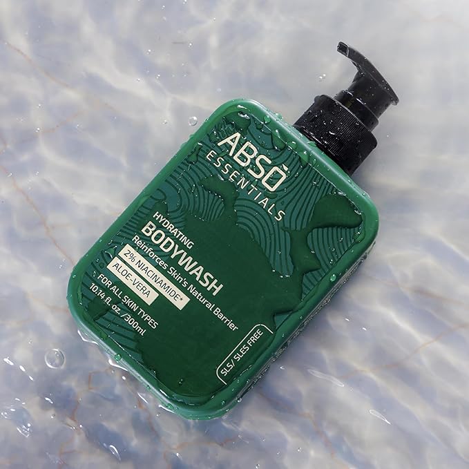 ABSO_ESSENTIALS 2% Niacinamide Hydrating Bodywash With Aloe Vera for Daily Gentle Cleansing Enriched Moisturizing and Reinforcing Skin Barrier| SLS &amp Paraben Free Dermatologically Tested (300 ML)