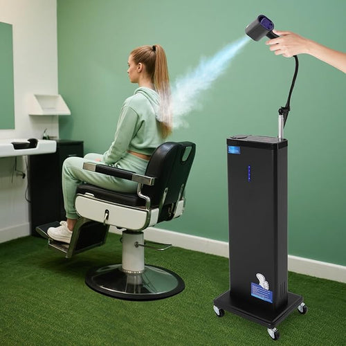 1300W Standing Electric Nano Hair Steamer with 3-in-1 Deep Conditioning Nano Spray Negative Ion Blue Light Intelligent Heating 800ml Tank &amp 9-Level Adjustable Mist for Salon Spa (Black)
