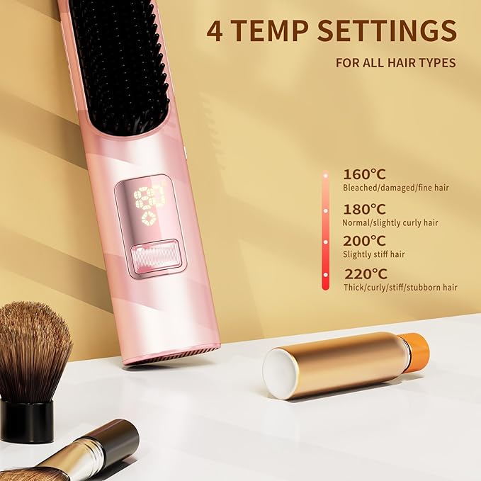 Cordless Hair Straightener Brush Mini Brush Straightener for TravelPortable Straightening Brush for WomenHot Comb Styling Tools &amp Appliances Pink