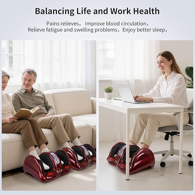 H&ampB Luxuries Shiatsu Foot Massager Machine with Remote Controller Kneading and Rolling Home Massagers for Feet Ankle Calf Leg Ideally for Men Women Father Mom Parents and The Elderly Red