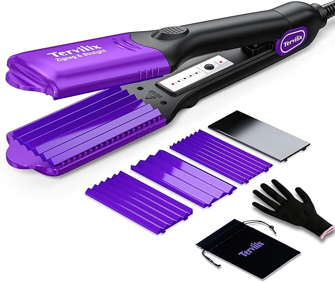 Terviiix Crimper Hair Iron with 4 Interchangeable Plates Keratin &amp Argan Oil Infused Hair Crimper for Women Volumizing Crimping Iron for Thin Fine Hair 5 Heat Settings &amp 60 Mins Auto Off P