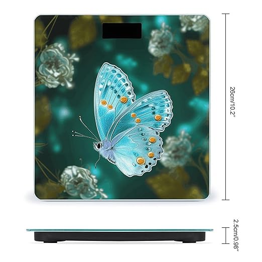 Light Blue Butterfly Scale for Body Weight Anti-Slip Sturdy Tempered Glass Weighing Machine Highly Digital Accurate Bright LCD Bathroom Scale for Household Gift