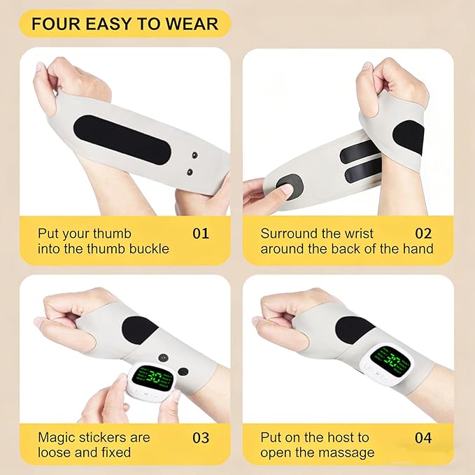 Wrist Massager for Carpal Tunnel and Arthritis Relief Cordless Electric Hand Massager Hand Heating Pad with 8 Modes Ergonomic 360° Support for Typing Fatigue and Joint Discomfort (White)