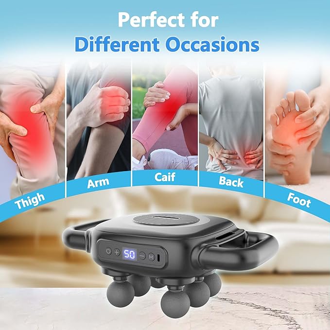 Six Head Massage Gun 50 Intensity Levels &amp 9 Massage Modes Equipped with 3 Different Massage Heads Massage Gun with Adjustable Belt Ideal Gifts for Women Men Mom and Dad
