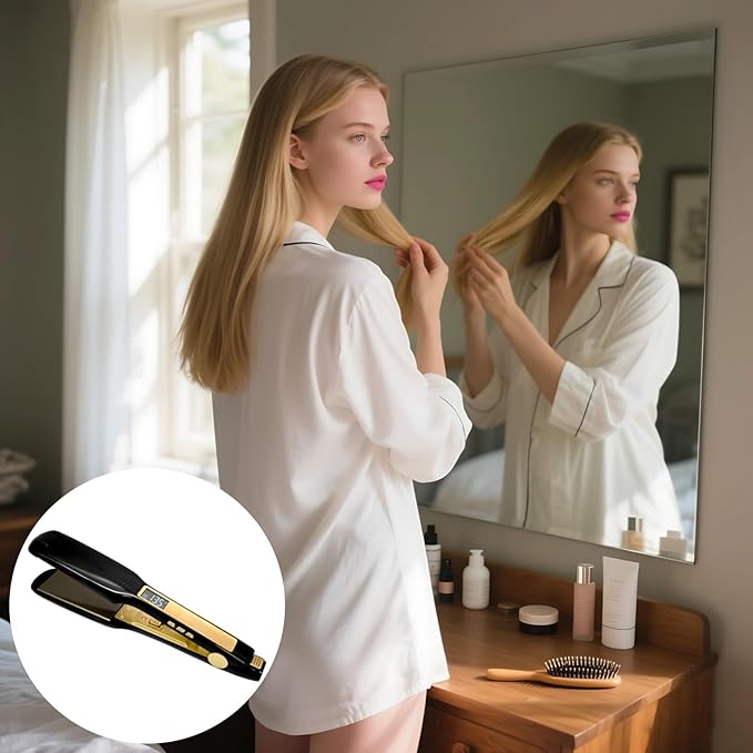 Tourmaline Ceramic Flat Iron Hair Straightener Fast Heating For Wet And Dry Hair Adjustable Temperature Us Plug Black And Gold Sleek Design