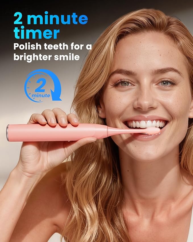 Onlyone Sonic Electric Toothbrush for Adults Rechargeable Ultrasonic Electric Toothbrush with 8 Brush Heads Travel Case Charging Base &amp Wireless Charging - 5 Modes with Smart Timer