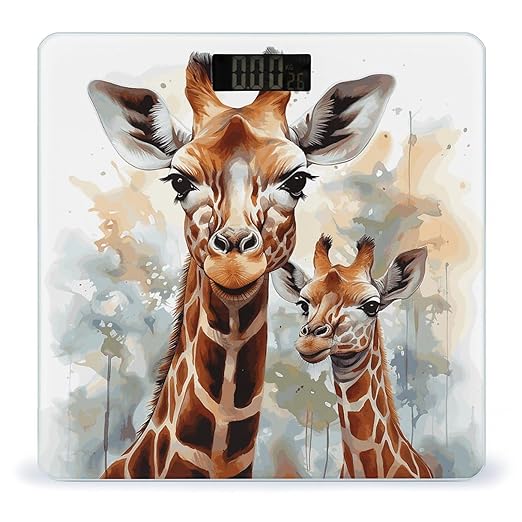 Digital Bathroom Scale for Body Weight Scale with Bright LCD Display High Accuracy Step-On Technology Auto On/Off Watercolor Deer Giraffe Digital Scales 400 Lbs /180kg