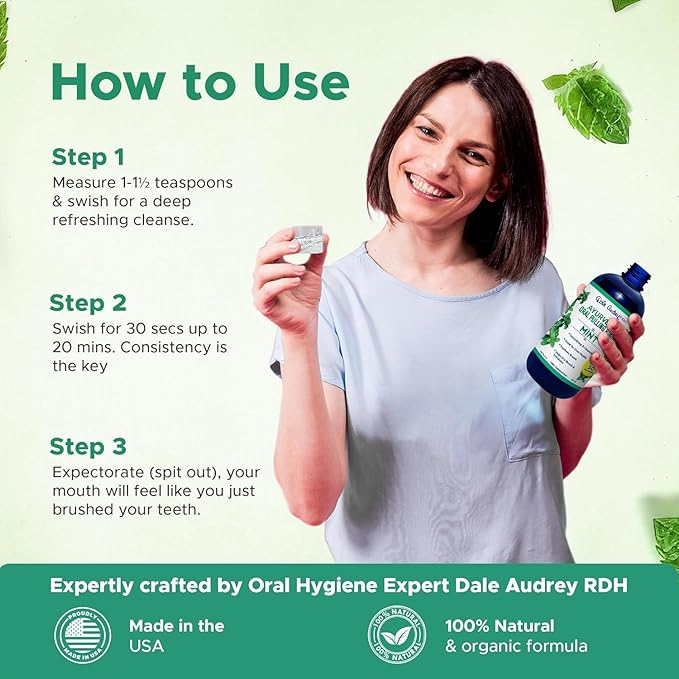 Pack of 3 Ayurvedic Organic Oil Pulling for Teeth and Gums | Refreshing Mint Flavored Oral Rinse Mouthwash | Essential Oils for Bad Breath | Teeth Whitening Pulling Oil &amp Gum Care Mouthwash-8 FL O