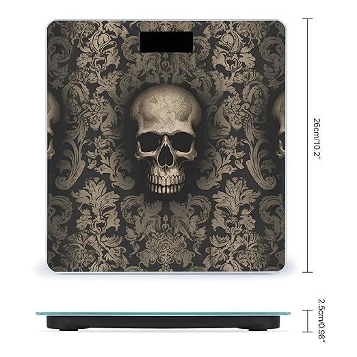 Gothic Wallpaper Skull Bathroom Scale for Body Weight Bathroom Weighing Scale with Backlit LCD Display Highly Accurate Measures Weight Up to 180kg