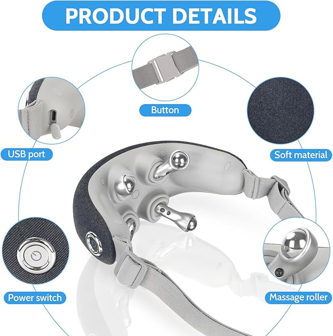 Portable Neck Massager with Multiple Use Settings Neck Massager for Pain Relief and Relaxing Strong kneating for deep Tissue Massage.