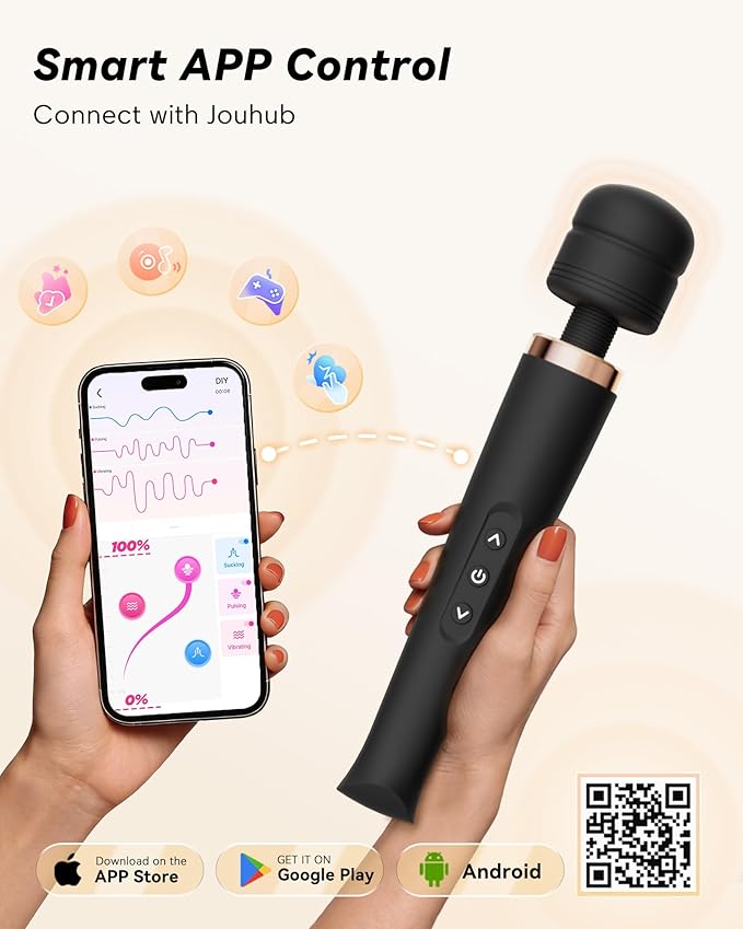 Premium Personal Massagers Woman - Toendi Advanced AI-Sync App Massager Waterproof Body Massager with 8 Speeds &amp 5 Modes 360° Head Massager Muslce Massage Tools Massagers for Women Men Black