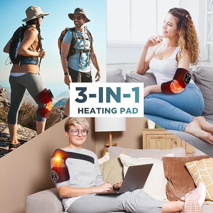 2-Pack Cordless Heated Knee Massager Knee Heating Pad for Pain Relief Heated Knee Wrap 6 Heat Levels 3 Vibration Modes &amp Timer Adjustable Heaing Pad Wrap for Knee Shoulder
